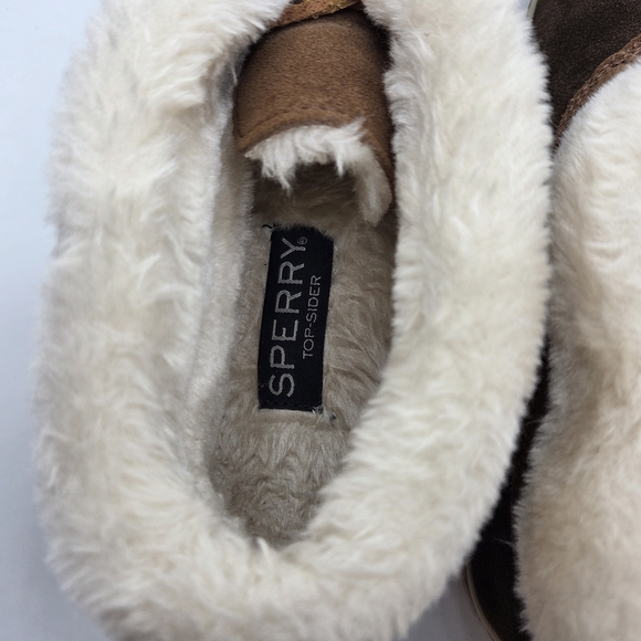 Sperry Top-Sider Faux Fur Lined Suede Ankle Boots Brown Cream  Women’s Size 9 - Picture 6 of 8